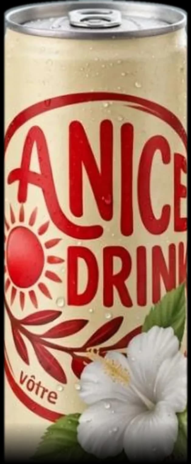 Canette ANICE DRINK Bissap (hibiscus) Blanc de 250 ml, à l'étiquette crème ornée d'une fleur d'hibiscus blanche